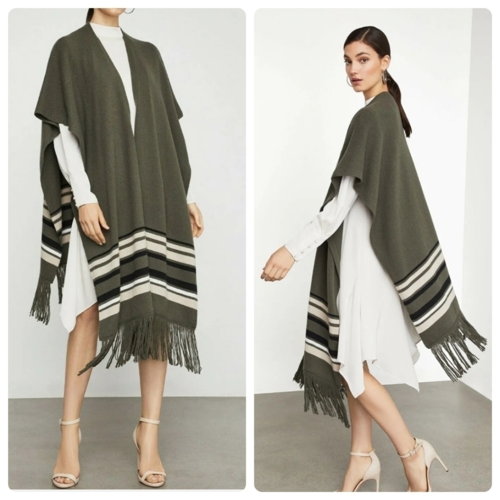 New BCBGMAXAZRIA Wool Blend Fringe Poncho